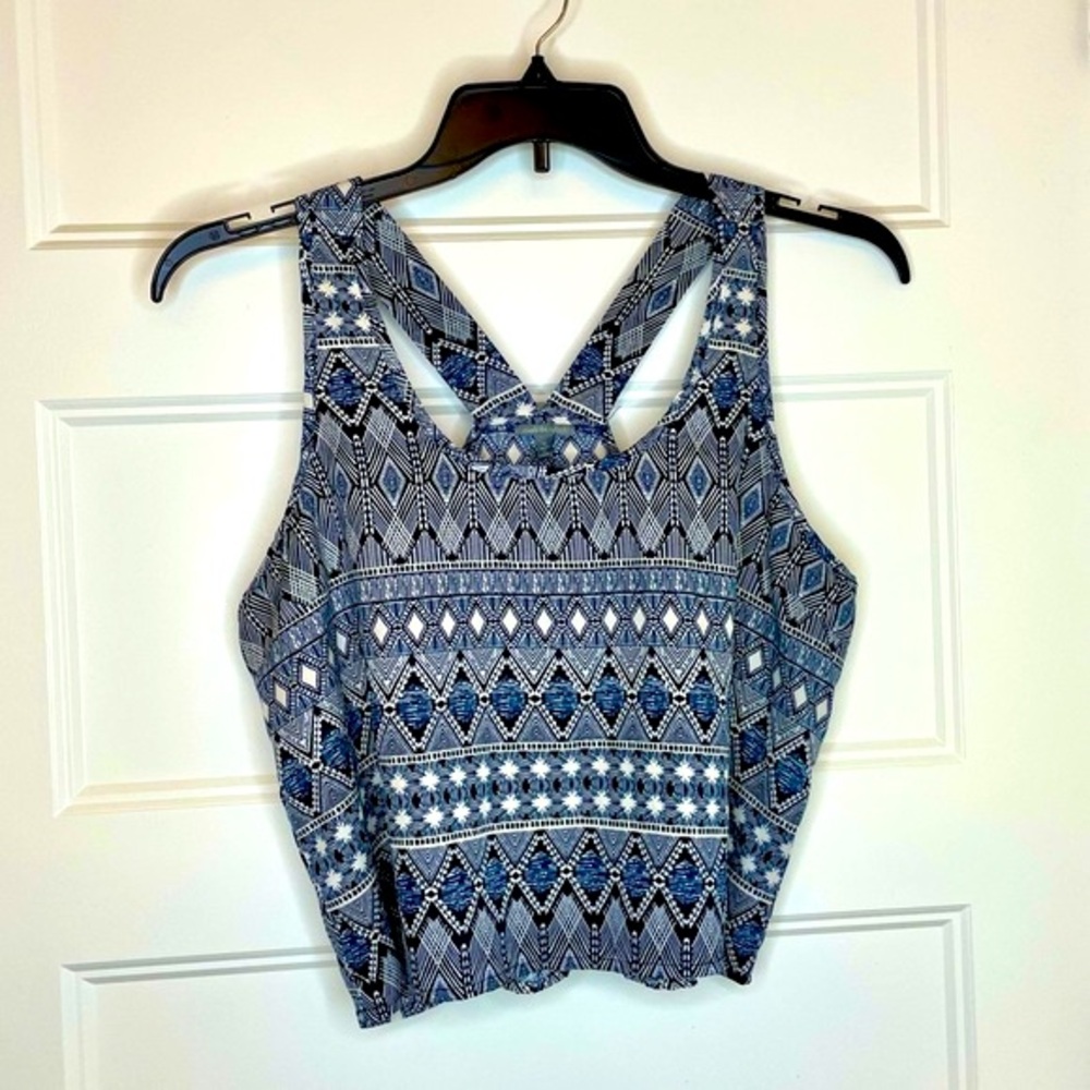 Blue & White Tribal Print Racer back Sleeveless CropTop- Size XL